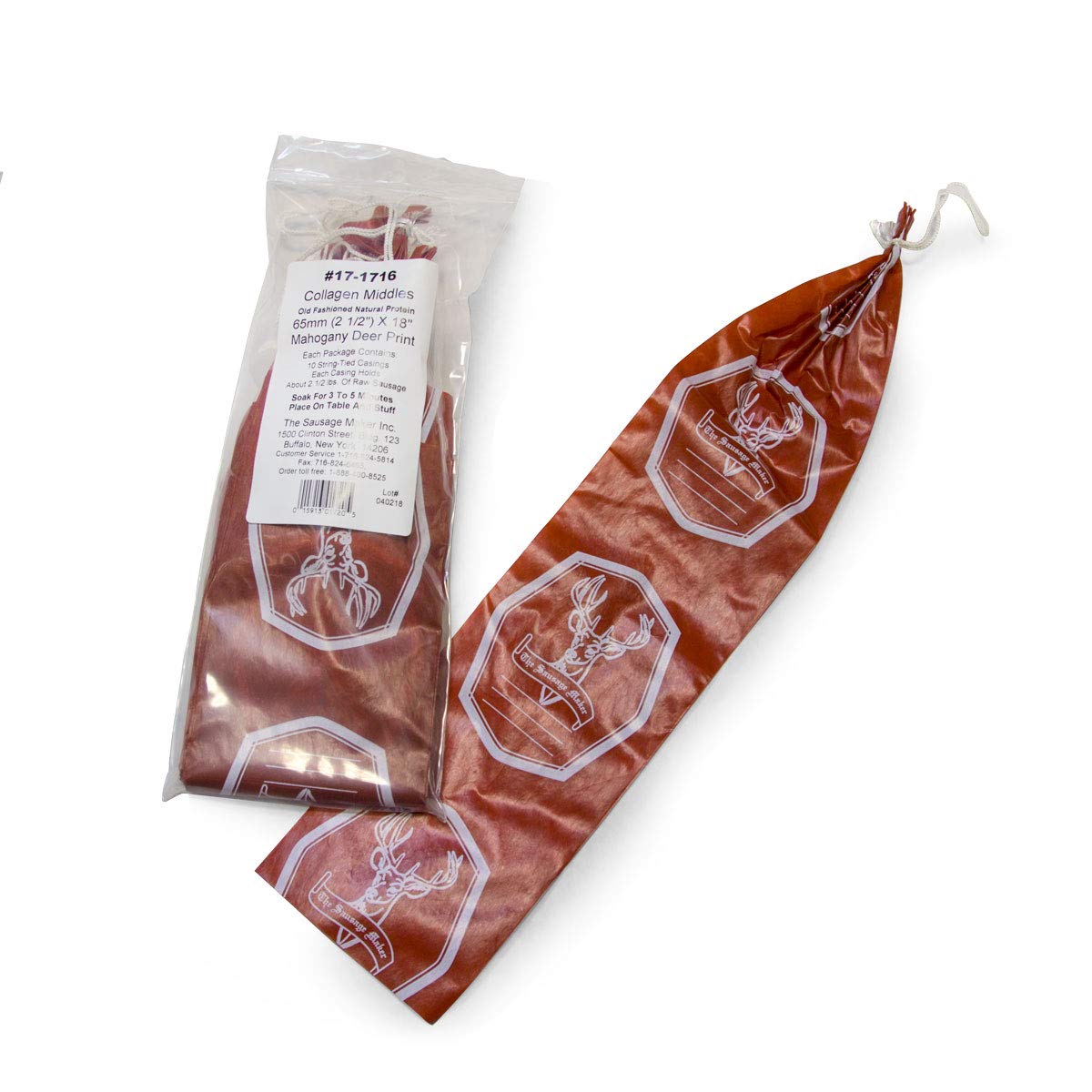 Mahogany Deer Print Collagen Sausage Casings, 65mm, Pre-Tied (20pcs)