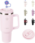 40 oz Tumbler with 2 Lids (Regular Straw and Flip Straw) | 100% Leak-proof Insulated Tumbler with Handle, Cup Holder