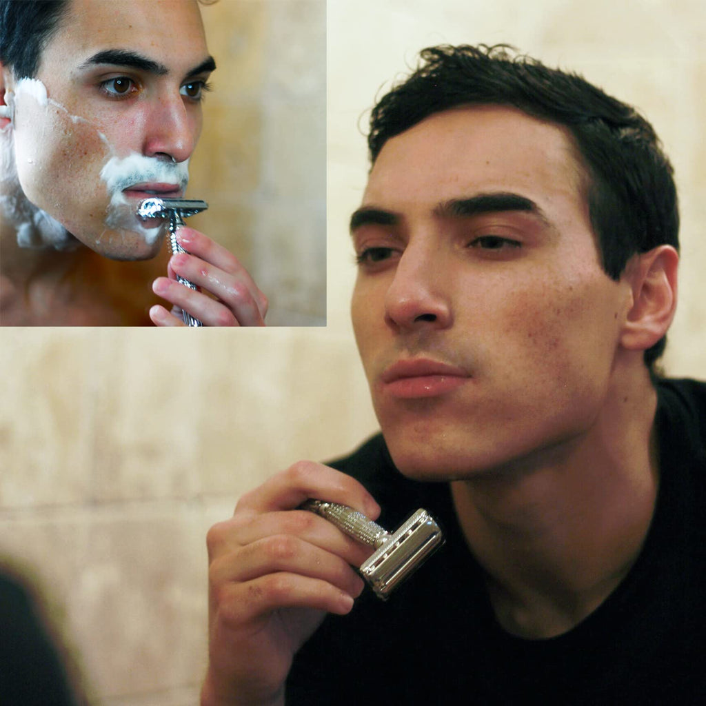 Double Edge Safety Razor for Men + 5 Swedish Steel Blades + Luxury Case. Smooth, Reusable, Eco-Friendly (The Chieftain)