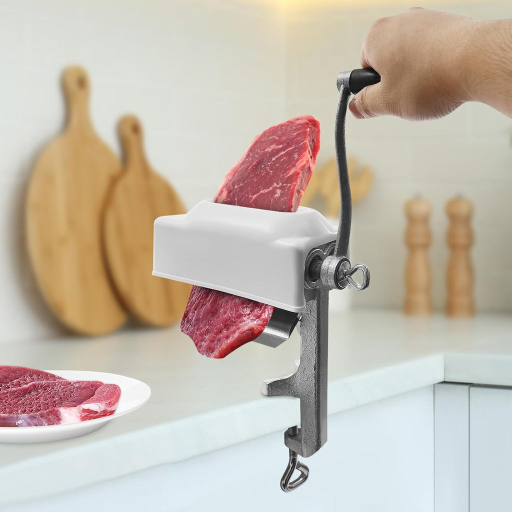 Cast Iron Meat Tenderizer Tool, Hand Crank Manual Meat Pounder for Steak, Chicken & Pork (4.5" Wide), Heavy Duty