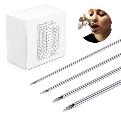 50PCS Mixed Body Piercing Needles, 12G 14G 16G 18G 20G Disposable Sterile Stainless Steel Piercing Needles for Ear
