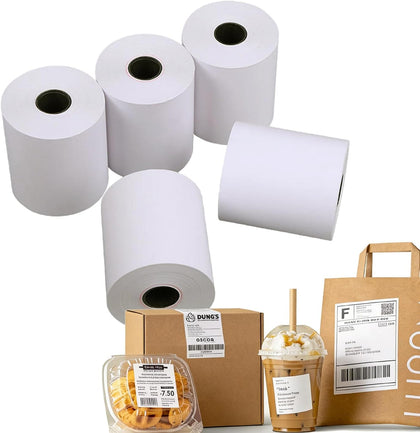 Moqra BPA Free Sticky Thermal Receipt Paper Rolls (80mm) 3 1/8" x 170' 6 Rolls- Removable Label Compatible with