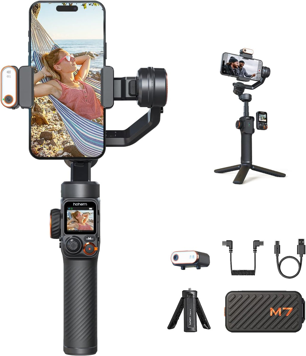 iSteady M7 Gimbal Stabilizer for Smartphone, Magnetic AI Tracker Fill Light, Detachable Touchscreen Remote