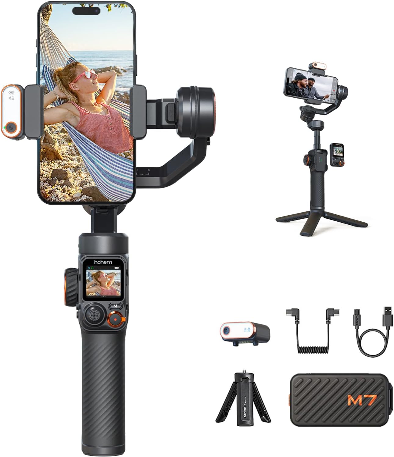 iSteady M7 Gimbal Stabilizer for Smartphone, Magnetic AI Tracker Fill Light, Detachable Touchscreen Remote