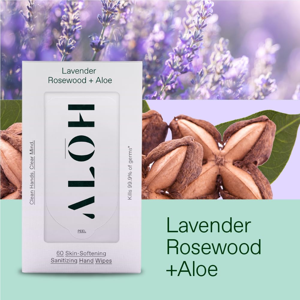ALŌH Lavender Rosewood + Aloe Hand Sanitizer Wipes, Travel Size