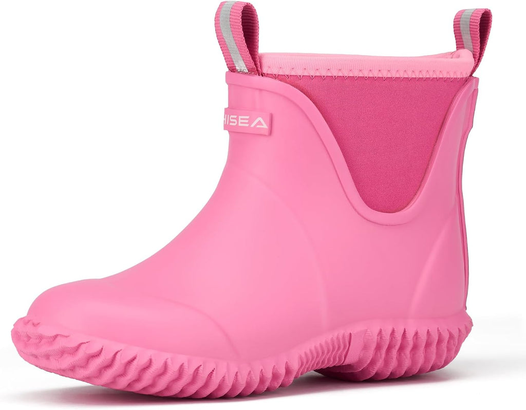 Kids Neoprene Rubber Rain Boots, Insulated Ankle Mud Boots with Self-Cleaning Non-Slip Sole, Breathable