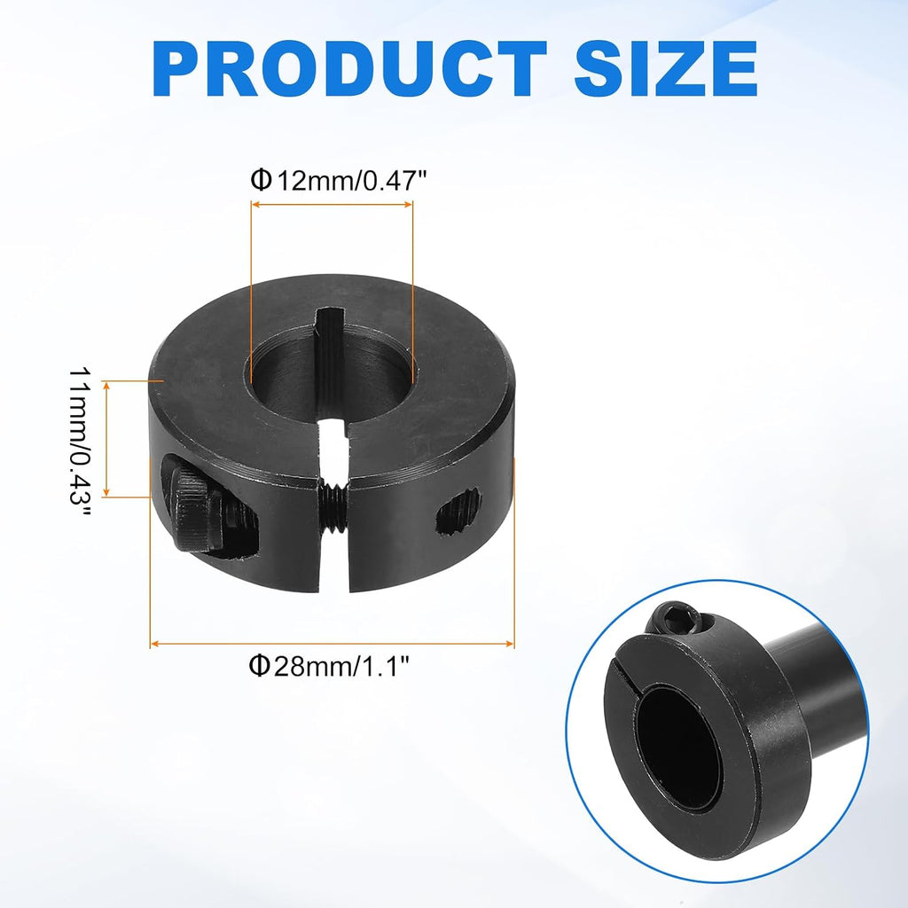 uxcell 4pcs Single Split Shaft Collar 12mm Carbon Steel Black Oxide