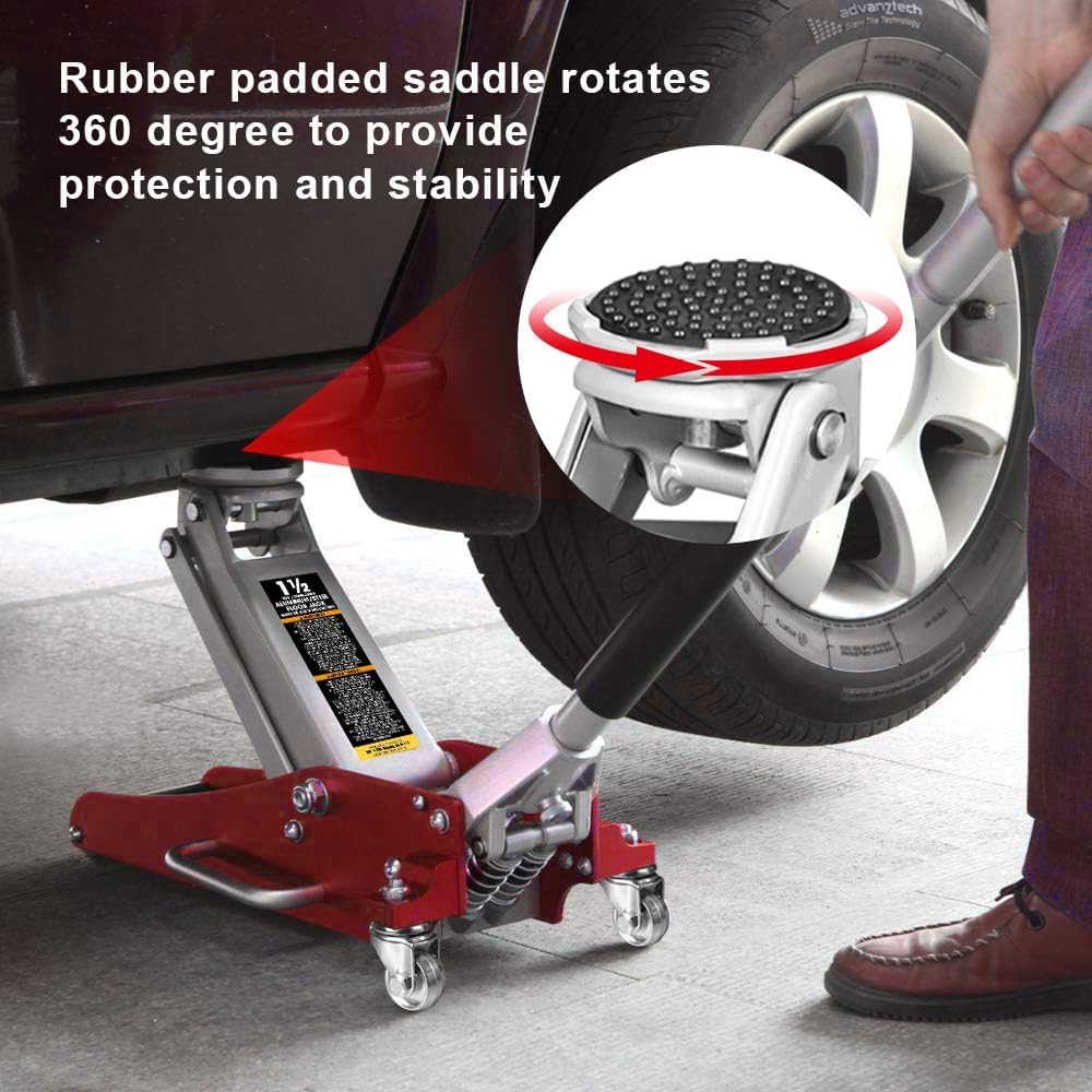 AT815016LR Torin Hydraulic Low Profile Aluminum and Steel Racing Floor Jack with Dual Piston Quick Lift Pump, 1.5 Ton