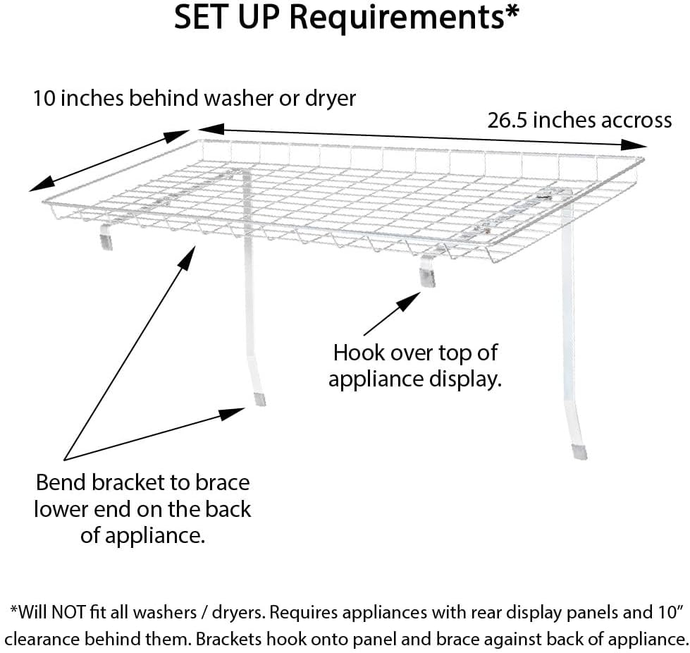 Rear Display Over-The-Washer Storage Shelf to Organize and Store Laundry Room Supplies, Silver