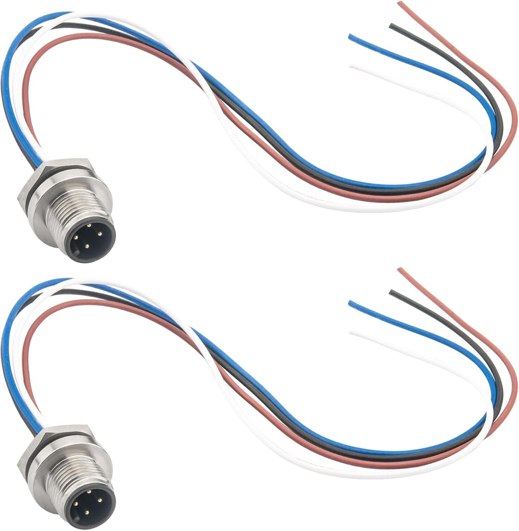 2PCS M12 4Pin A Coded Male Connector Cable 0.7FT