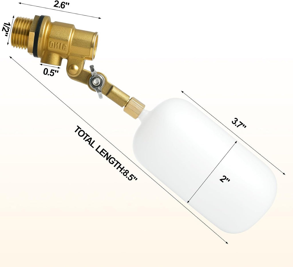 1/2 Inch Brass Water Float Valve - Pool Auto Fill Float Valve-Float Valve for Water Tank-Garden Hose Float Valve, Automatic Water Level Control for Pool, Pond, Fountain, Aquarium(2Pcs)