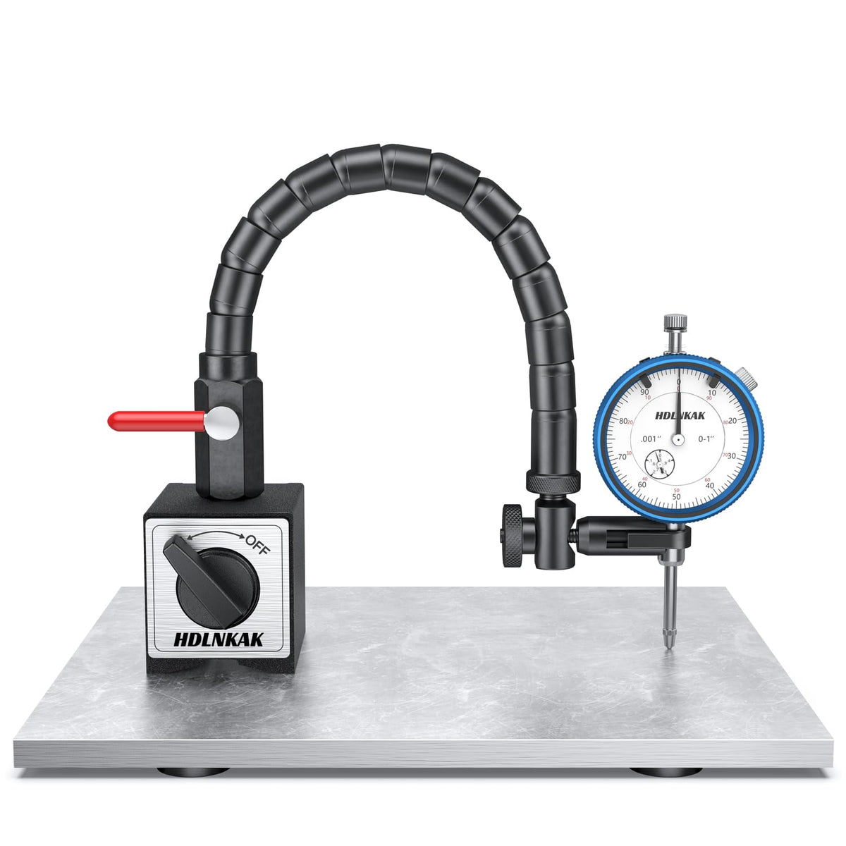 HDLNKAK Dial Indicator 0-1'' with Magnetic Base Includes Flex Arm (Blue)
