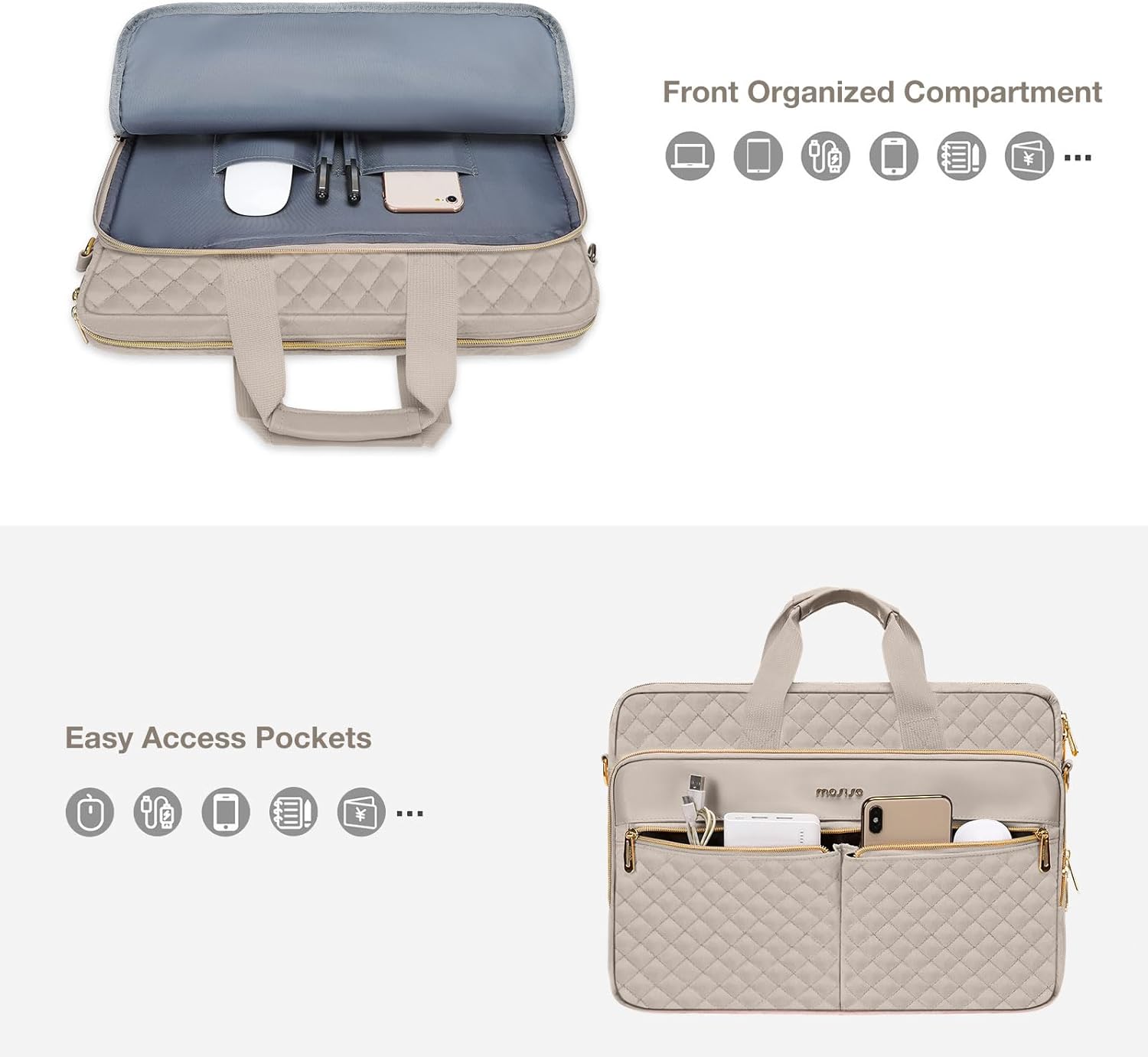 15-16 inch Laptop Bag, Laptop Briefcase Messenger Compatible with MacBook Pro 16/Air 15, HP, Dell, Lenovo, Square