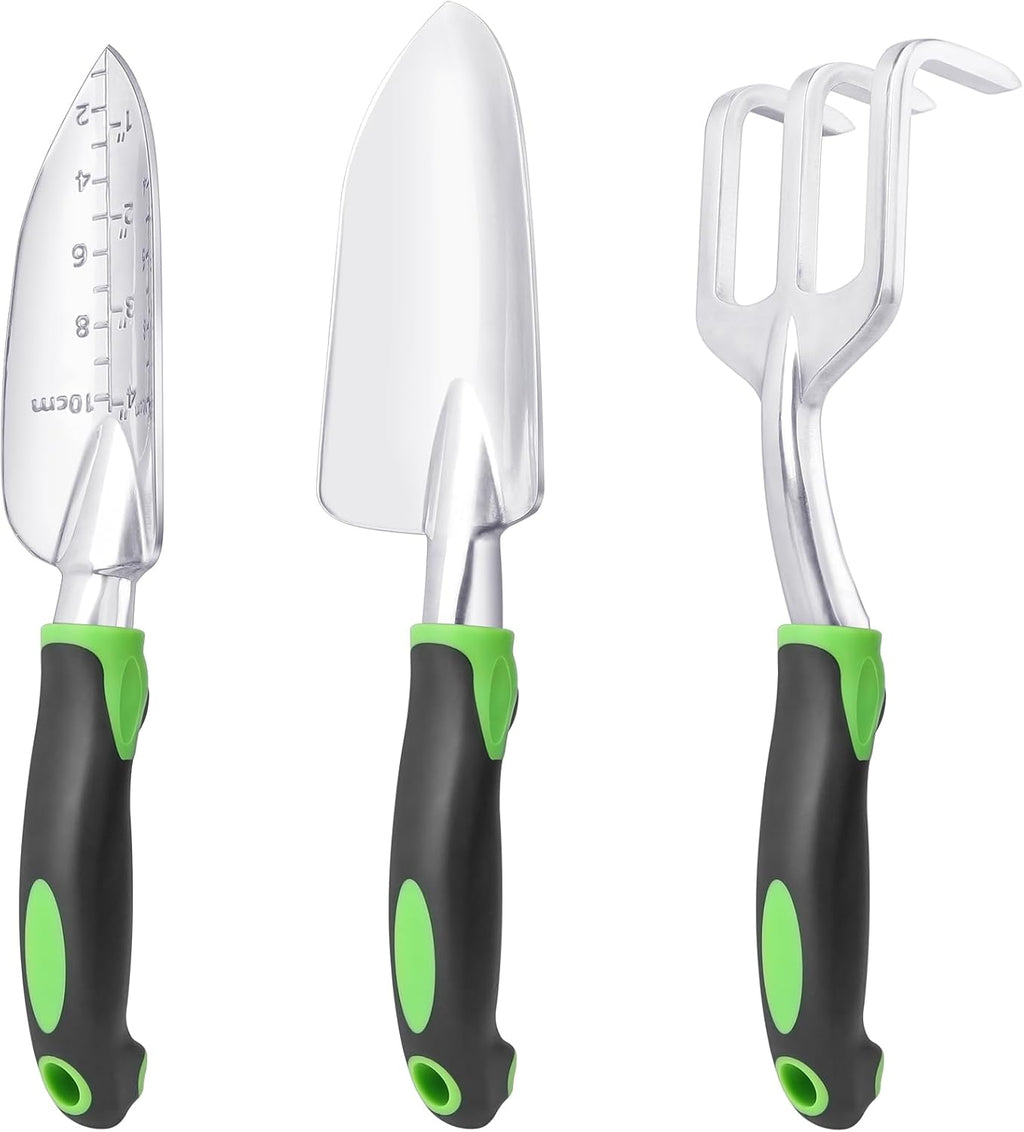 Garden Tools Set, 3 Pack Heavy Duty Gardening Tools Set Include Garden Shovel, Transplant Trowel and Hand Rake with