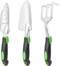 Garden Tools Set, 3 Pack Heavy Duty Gardening Tools Set Include Garden Shovel, Transplant Trowel and Hand Rake with