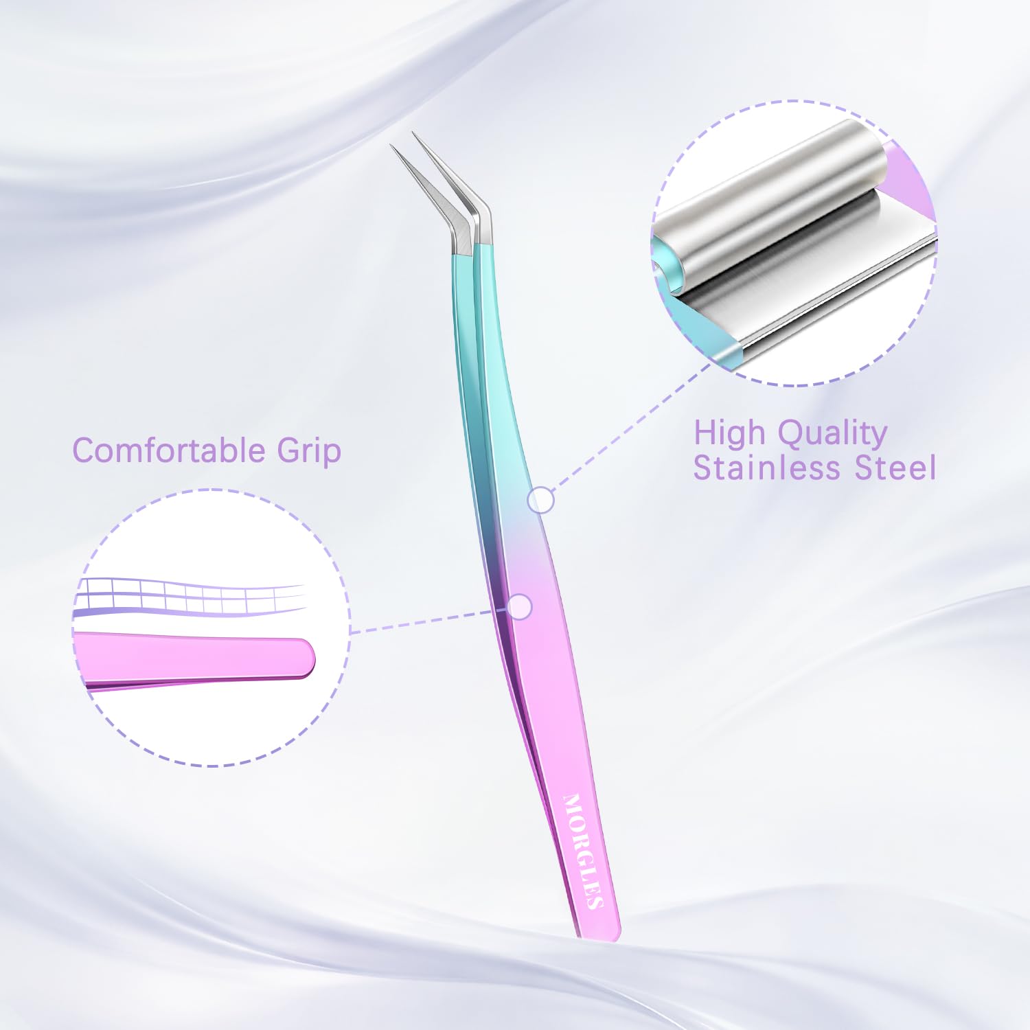 5 PCS Lash Tweezers Set for Eyelash Clusters | High-Precision Eyelash Tweezers Kit for Lash Extensions with Leather