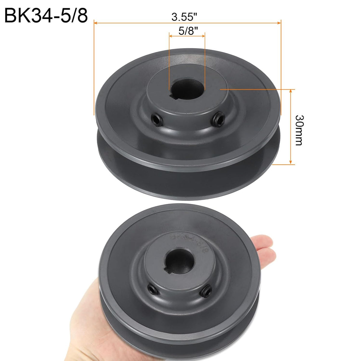 uxcell BK34-5/8 V-Belt Sheave 5/8" Bore, 3.55" OD, Single Groove Web Sheave
