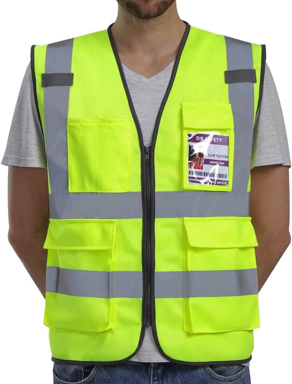 Hi Vis Reflective Safety Vest for Men Women with Pockets Zipper