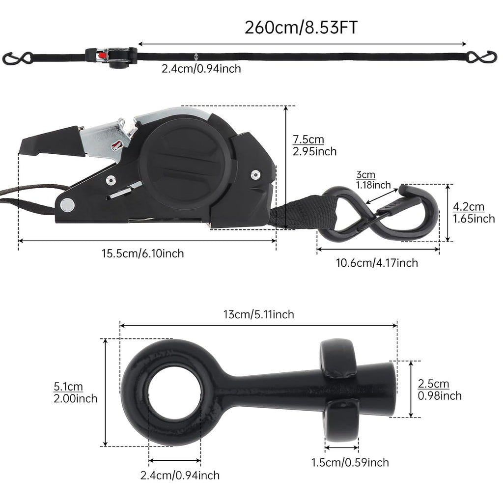 Fence Stretcher Tool Kit, Wire Puller Fence Repair Kit with Retractable Ratchet Strap, Heavy Duty 5.1 Inch Grade 45