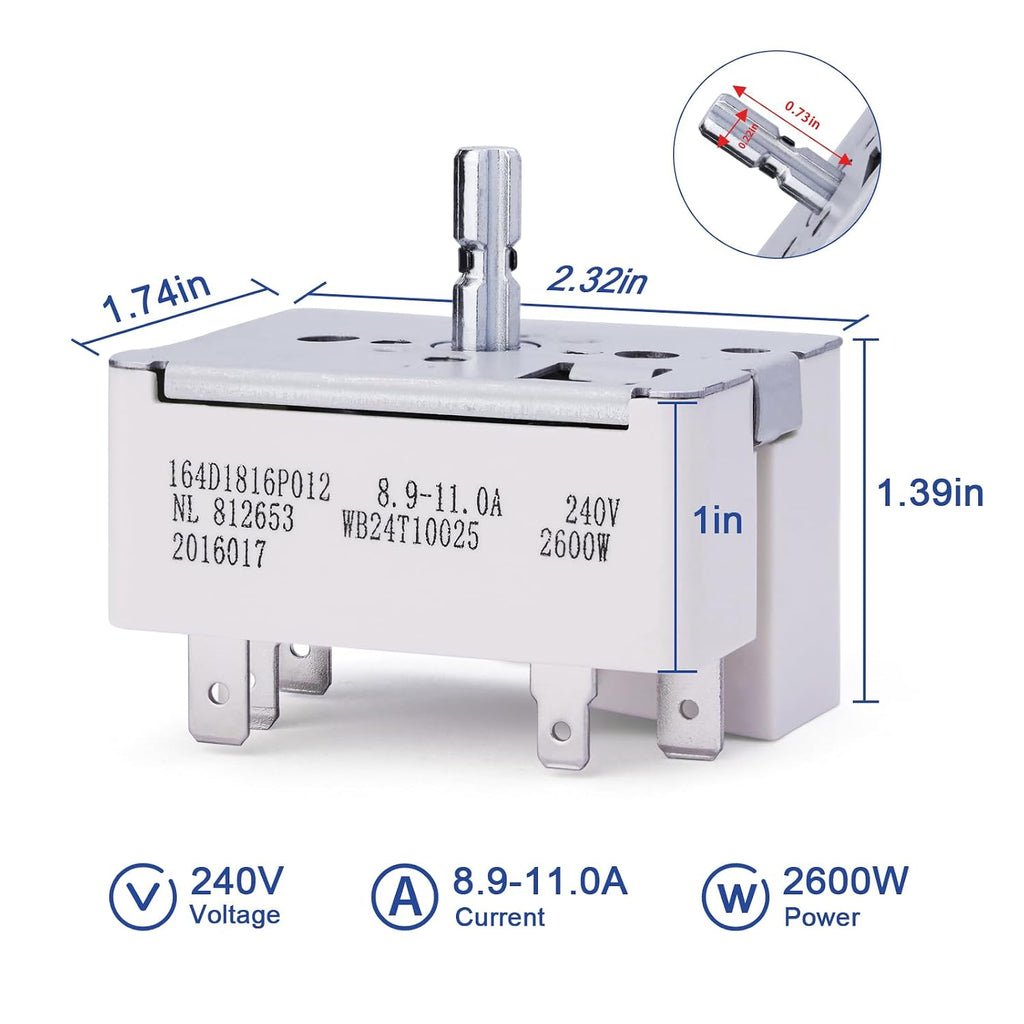 WB24T10025 Infinite Control Switch for GE 8" Electric Stove Burner