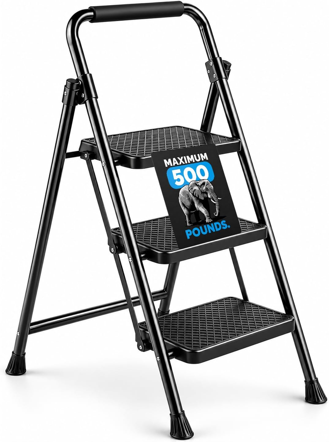 Step Ladder Folding Stool with Wide Anti-Slip Pedal, Lightweight Portable Steel for Home and Office 3 Step