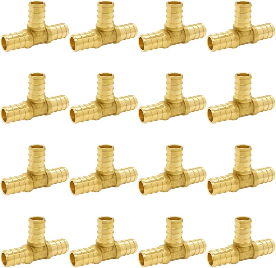 Hooshing 16 Pack 1/2 Inch PEX Tee Fittings Solid Brass Crimp Fitting