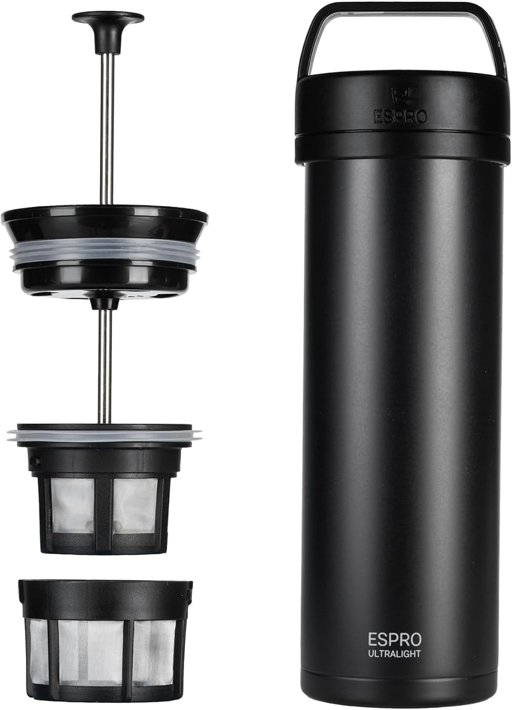 Go P0 Ultralight French Press Coffee Maker for Travel, Vacuum Insulated Stainless Steel, 16 Ounces, Matte Meteorite