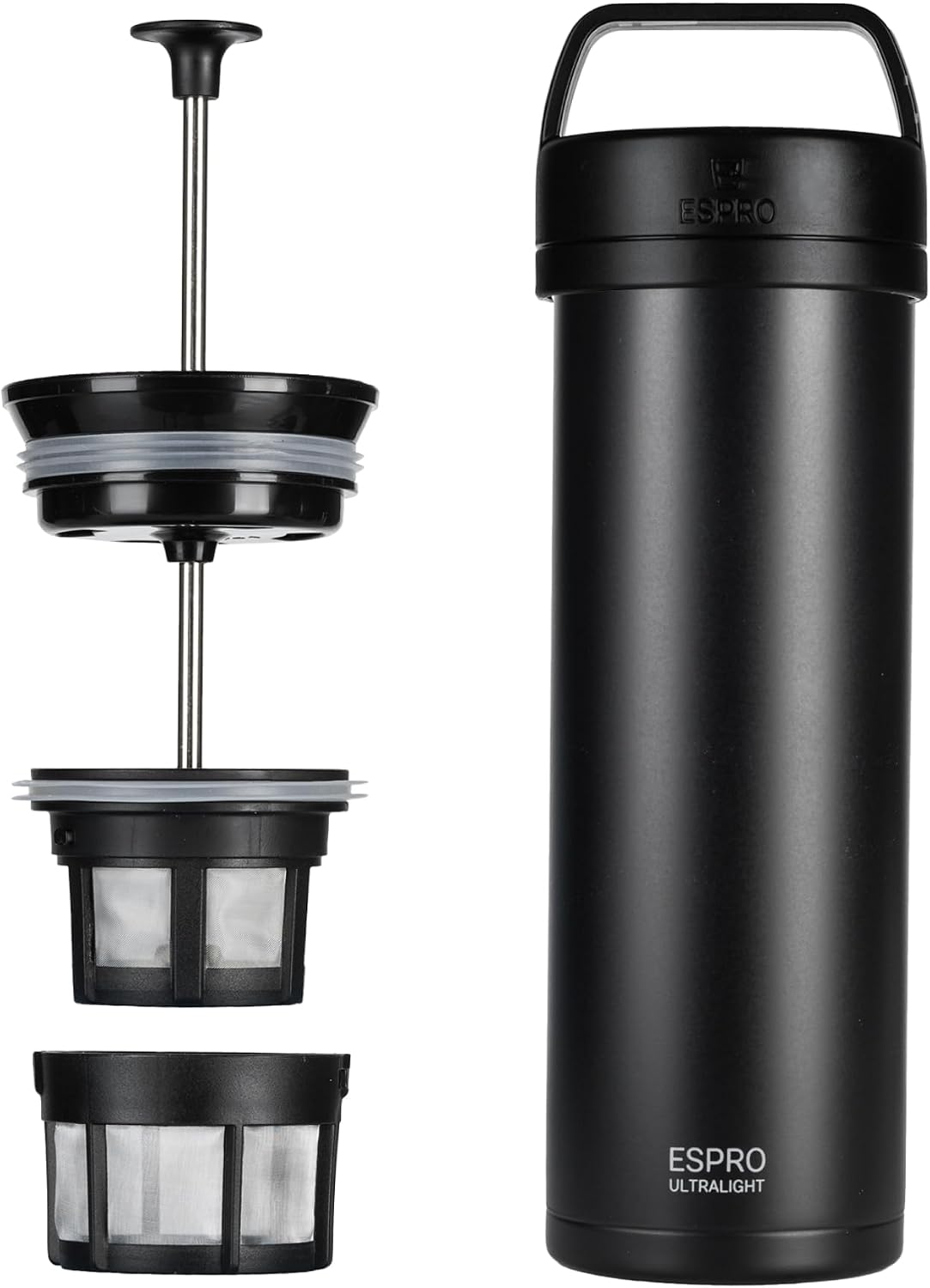 Go P0 Ultralight French Press Coffee Maker for Travel, Vacuum Insulated Stainless Steel, 16 Ounces, Matte Meteorite