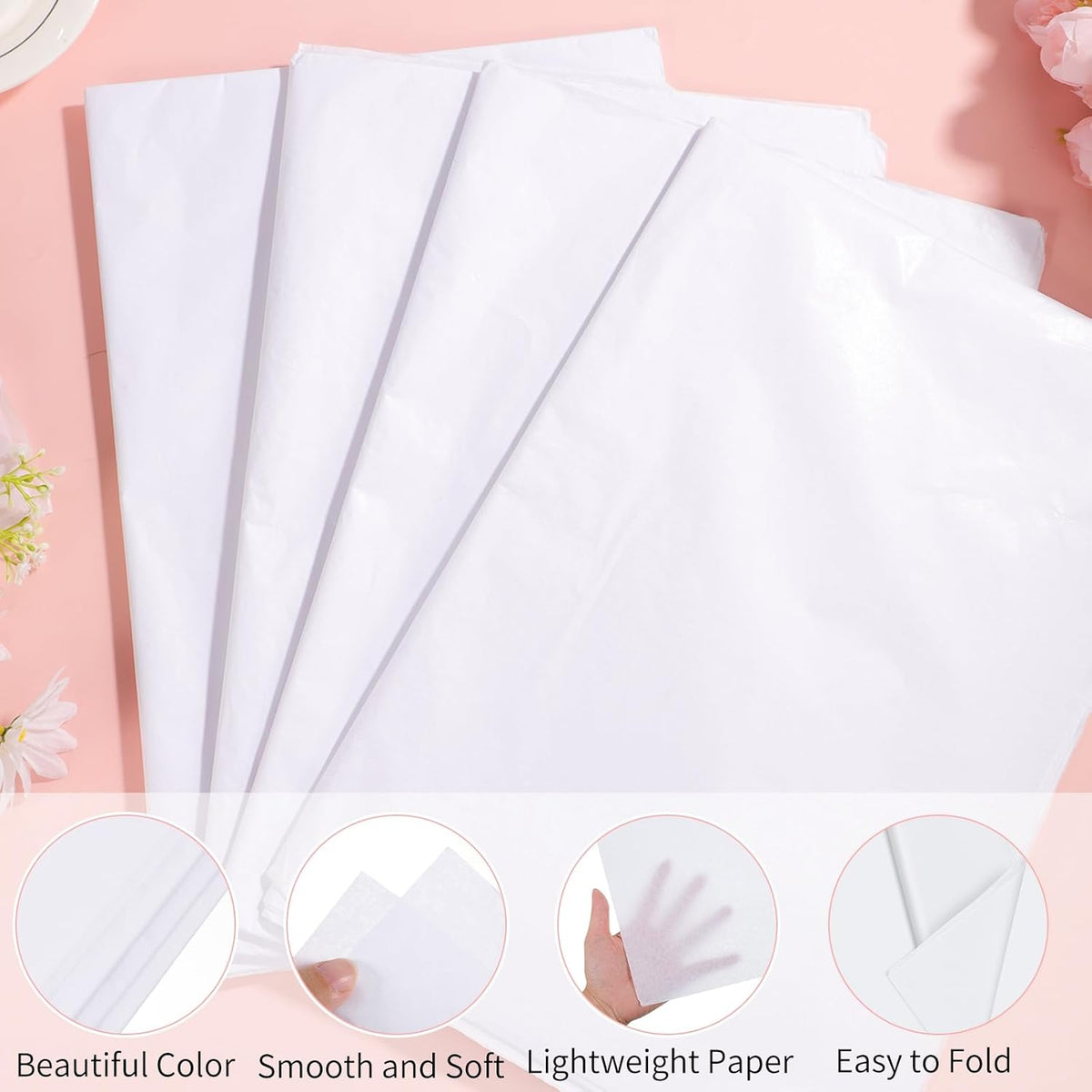 600 Sheets White Tissue Paper Bulk 20 x 30 Inches
