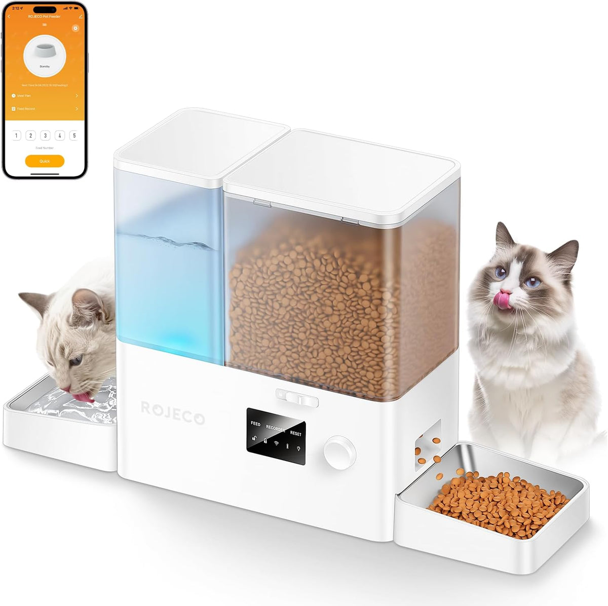 2-in-1 Automatic Cat Feeder & Water Dispenser,WiFi Control Feeding