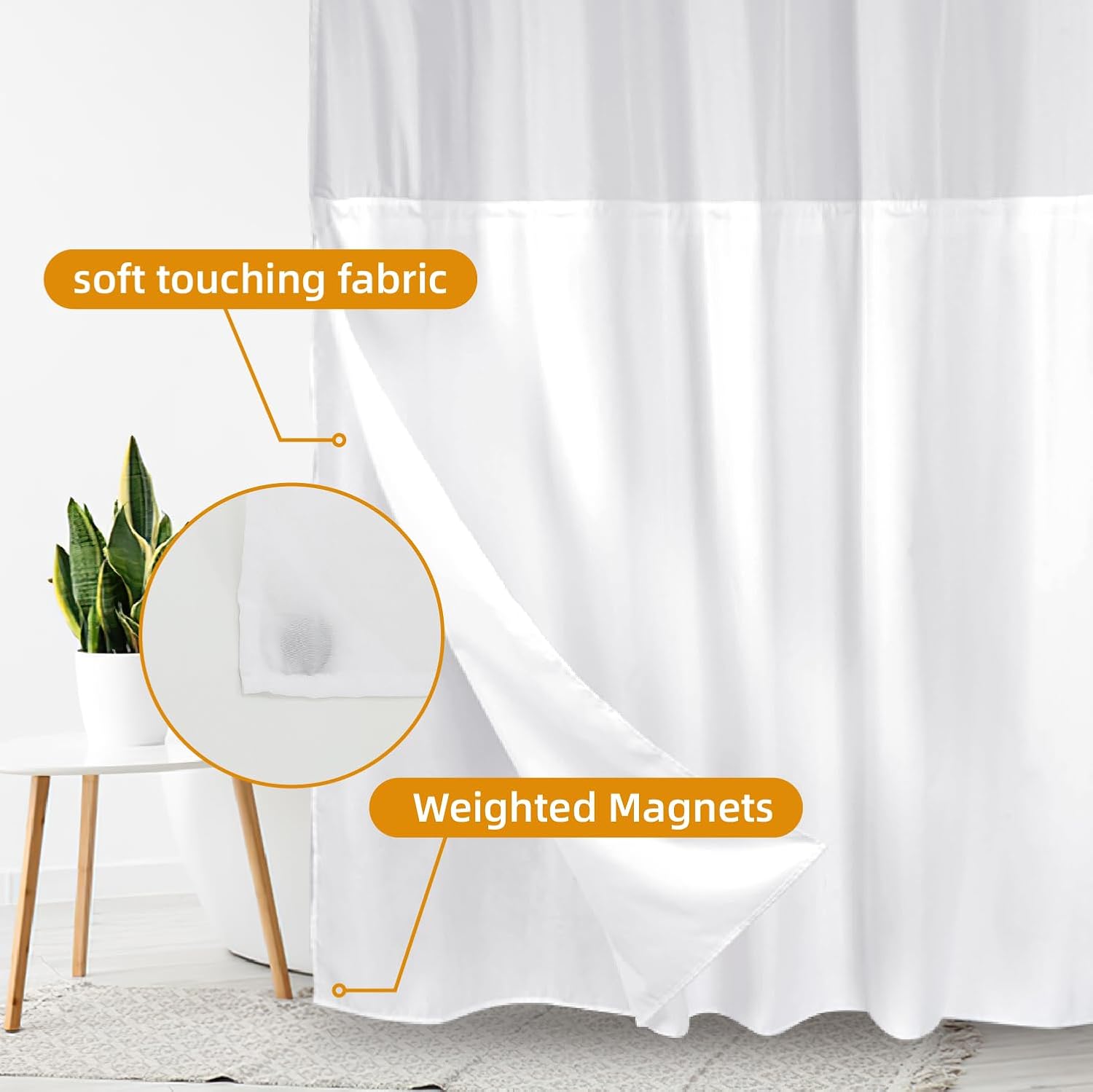 1 Pack Fabric Snap-in Shower Curtain Liner Replacement,Compatible with No Hook Shower Curtain with Snap in Liner