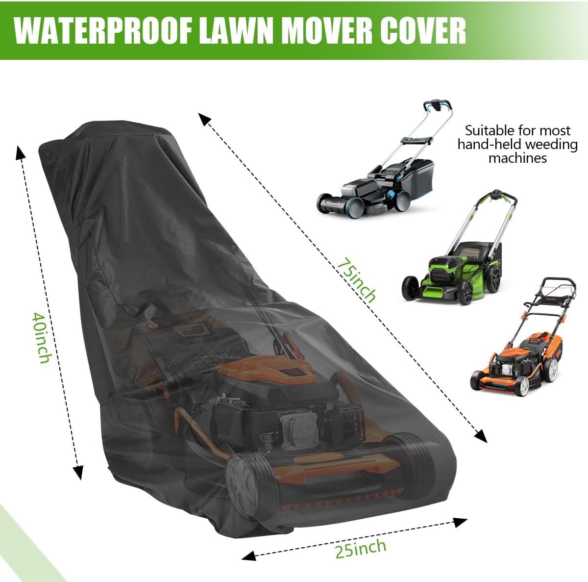 Outdoors Lawn Mower Cover Heavy Duty Waterproof Polyester Oxford Protection Push Mower Cover with Drawstring and