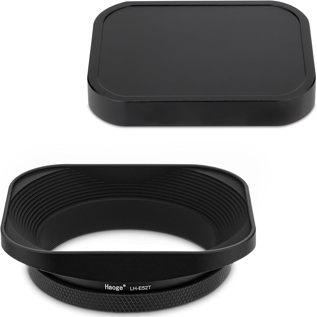 LH-E52T 52mm Square Metal Screw-in Lens Hood with Cap for 52mm Canon Nikon Sony Leica Voigtlander Nikkor Panasonic