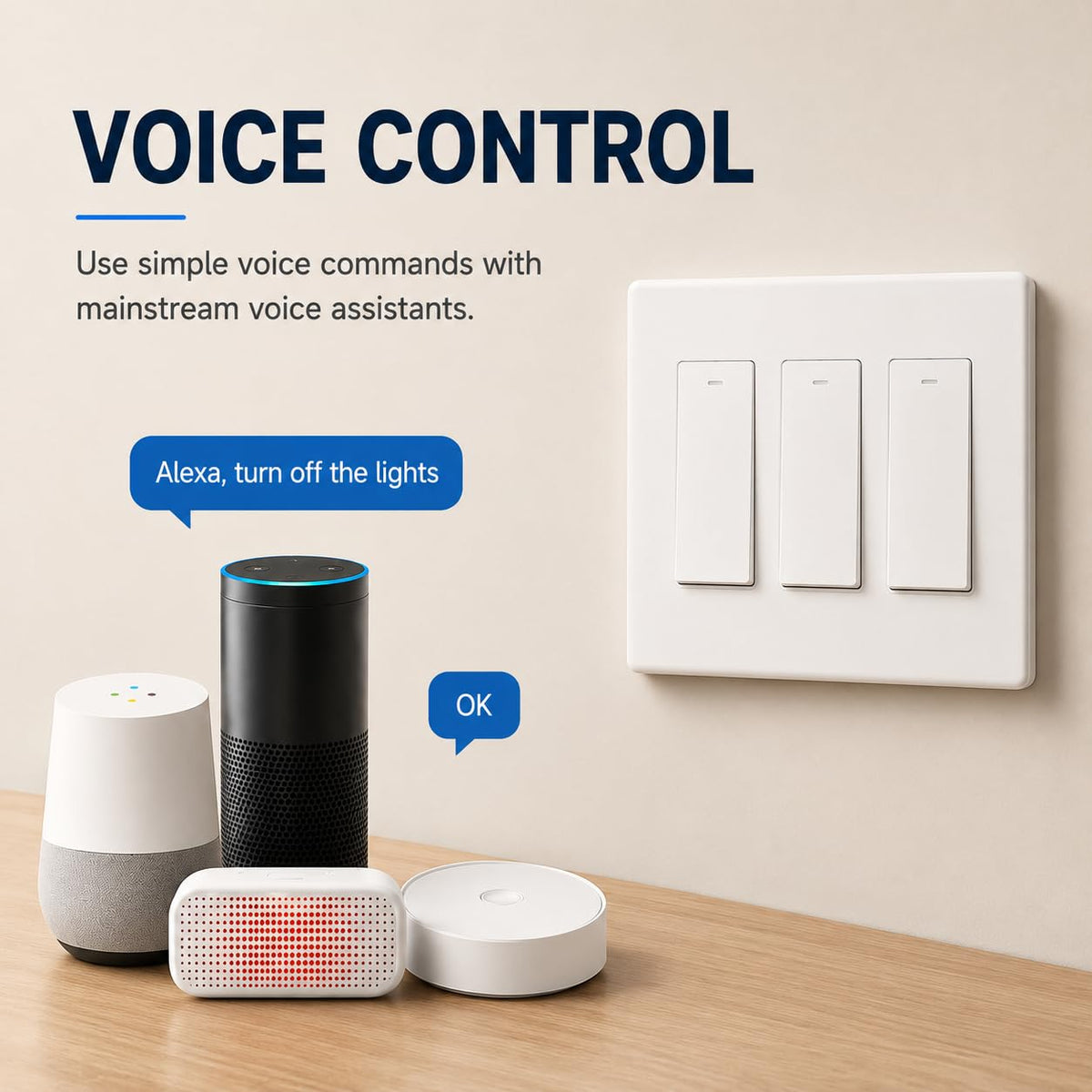 Smart Switch for Light 3 Gang, Neutral Wire Required, 2.4GHz Wi-Fi Switch Compatible with Alexa and Google Home, UL
