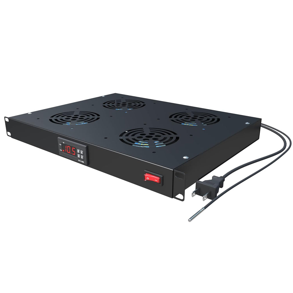 Rack Mount Fan - 4 Fans 1U 19" w/Adjustable Temperature & Digital Display