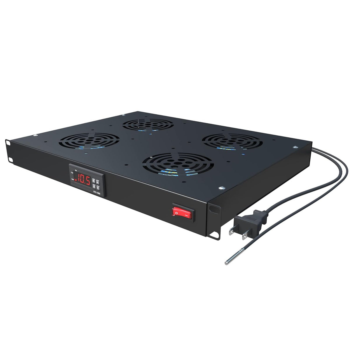 Rack Mount Fan - 4 Fans 1U 19" w/Adjustable Temperature & Digital Display