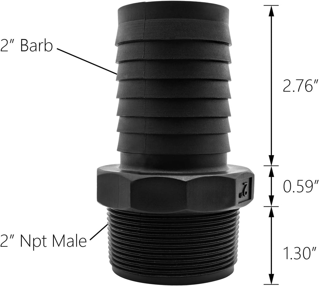 2 pcs 2" Barb x 2" NPT Male Connector, Plastic Hose Barb Fitting