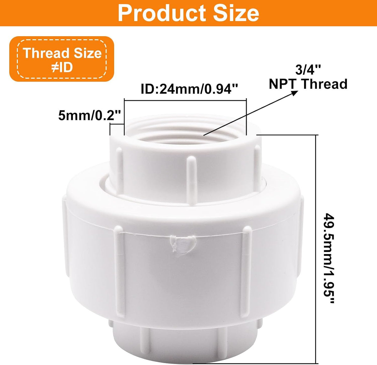 2Pcs 3/4" PVC Union, Female Threaded Coupling Pipe Fittings, Schedule 40, FNPT Coupling for Irrigation, Plumbing, White