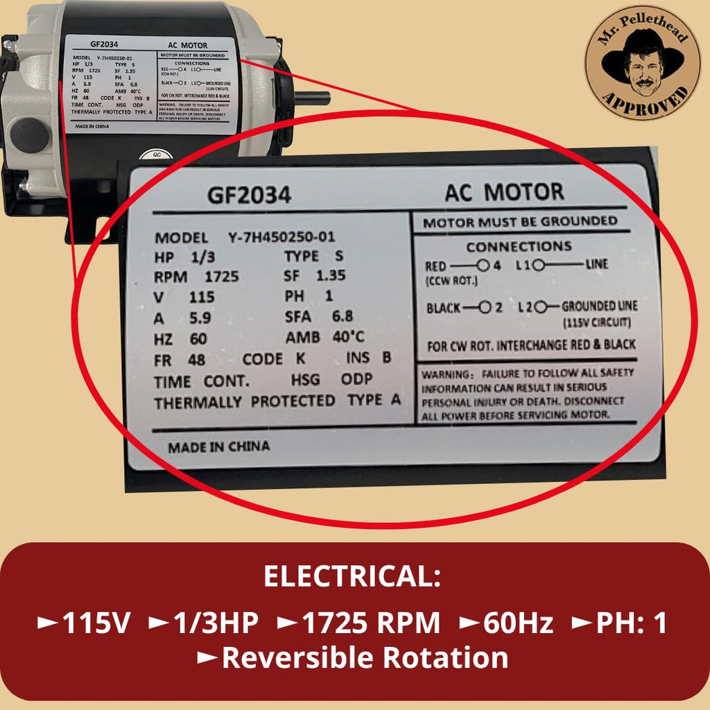 1/3 HP Belt Drive Blower Motor GF2034, 115V 1725 RPM, 48 Frame