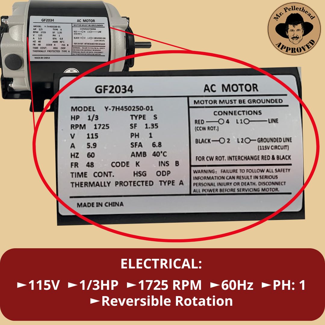 1/3 HP Belt Drive Blower Motor GF2034, 115V 1725 RPM, 48 Frame