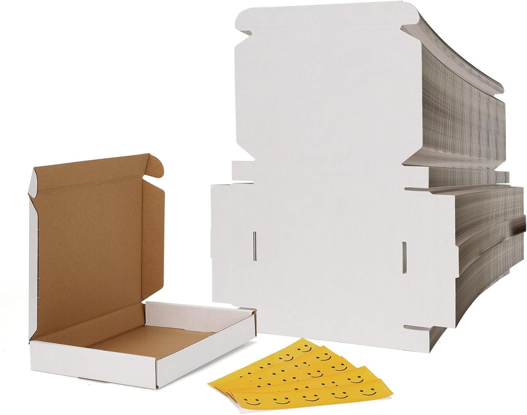 100 Pack 7x5x1 Small Shipping Boxes, White Corrugated Cardboard Mailer Box for Packing Mailing Small Business