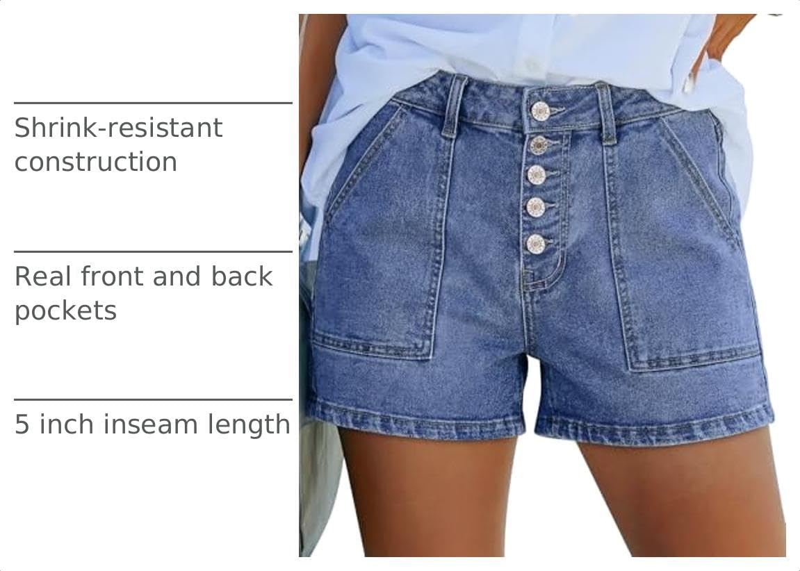 Womens High Waisted Button Fly Stretch Jean Shorts