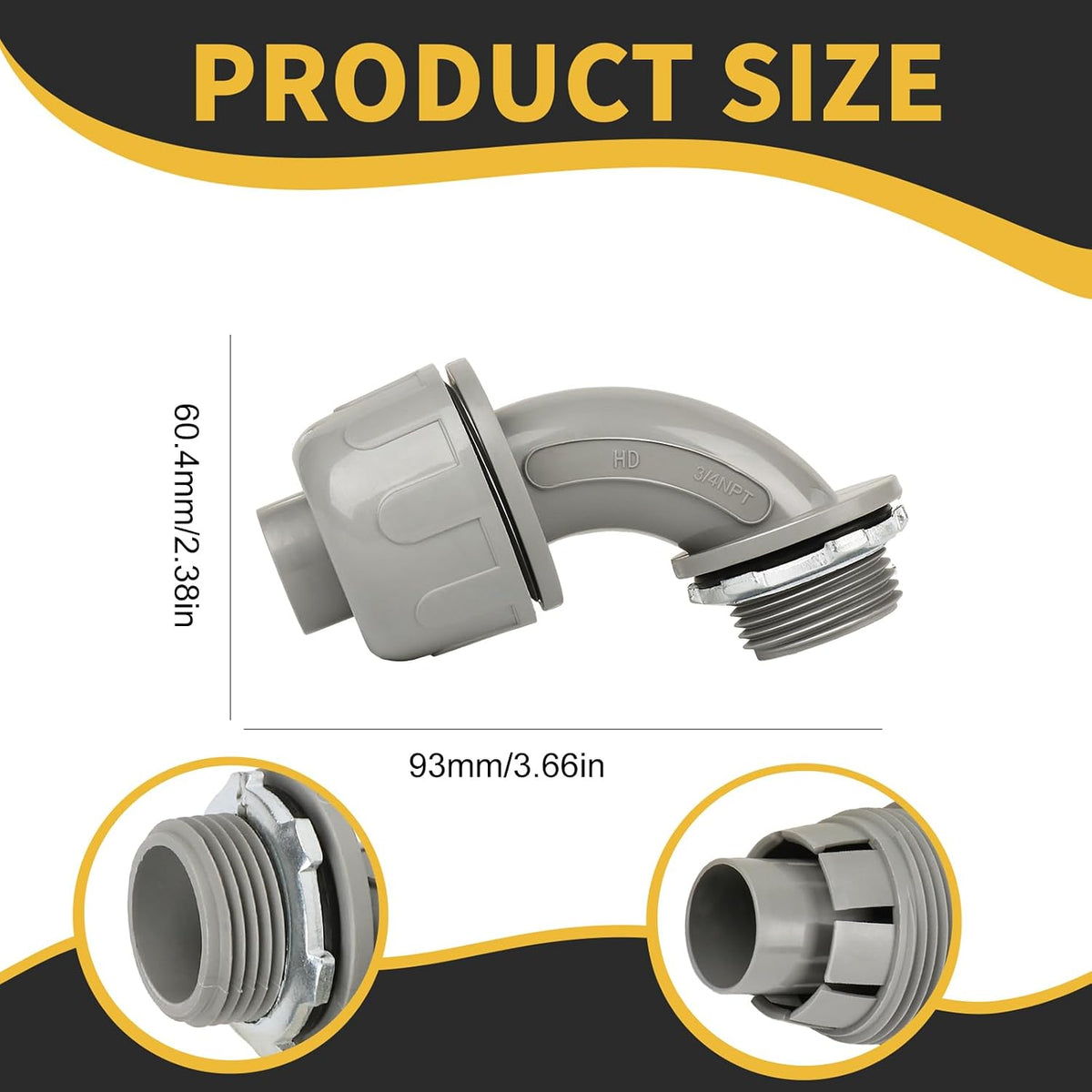 Conduit Connectors, 3/4 Inch, 90-Degree, Grey, 120-Pack
