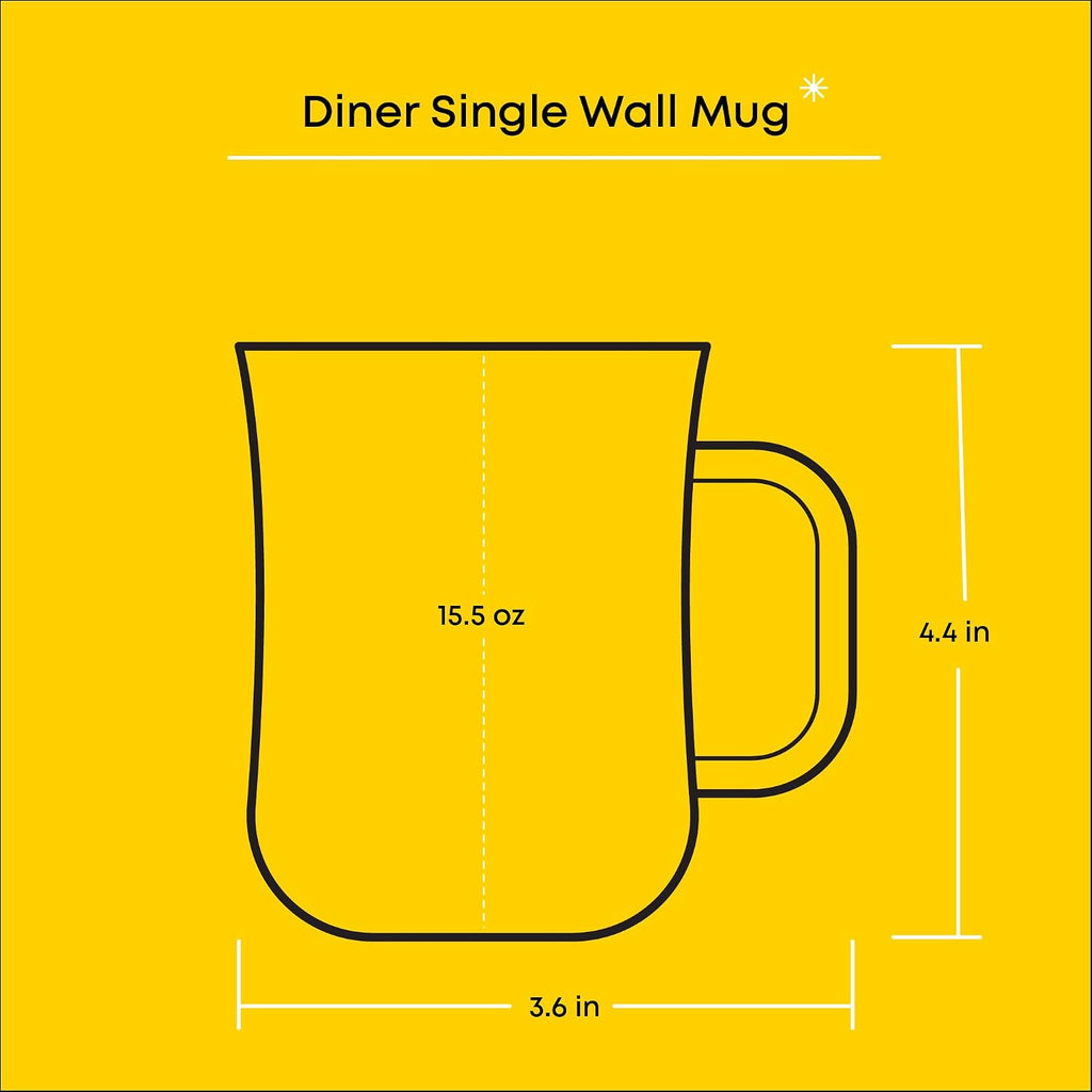 Glass Coffee Cups - 15.5oz Diner Coffee Mug Set of 4. Clear Coffee Mugs, Cappuccino & Latte Glasses