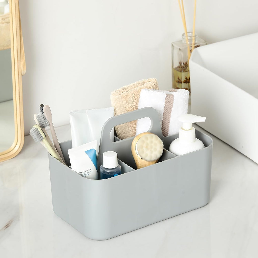 Multiuse Caddy Organizer with Handle, Portable Divided Plastic Tote Bin - Art Craft, Stationary Pen Marker Crayons