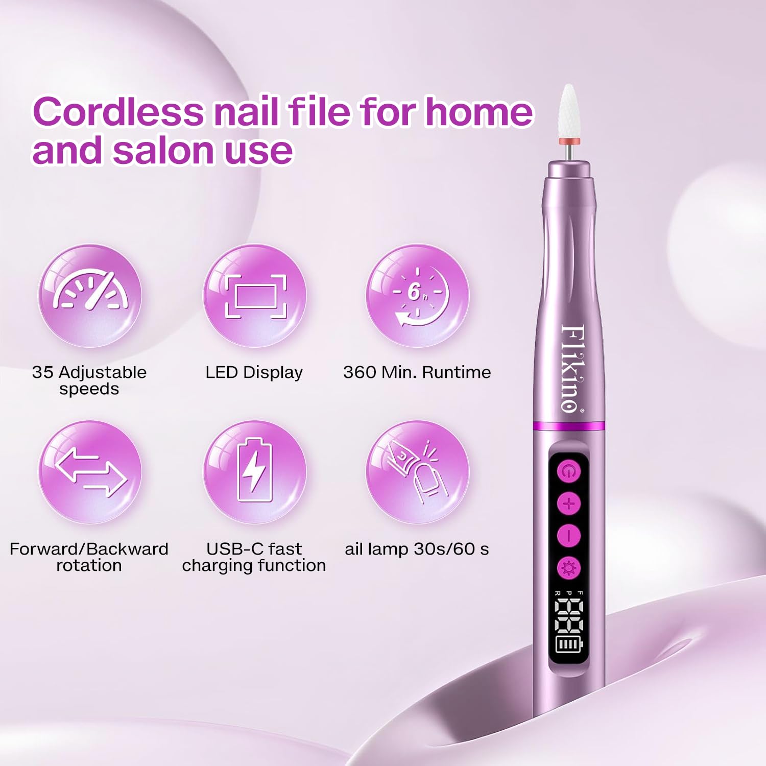 Cordless Nail Drill with UV NailLamp – 2-in-1 Rechargeable Electric Nail File & Flash Curing Lamp, 35000 RPM for Gel