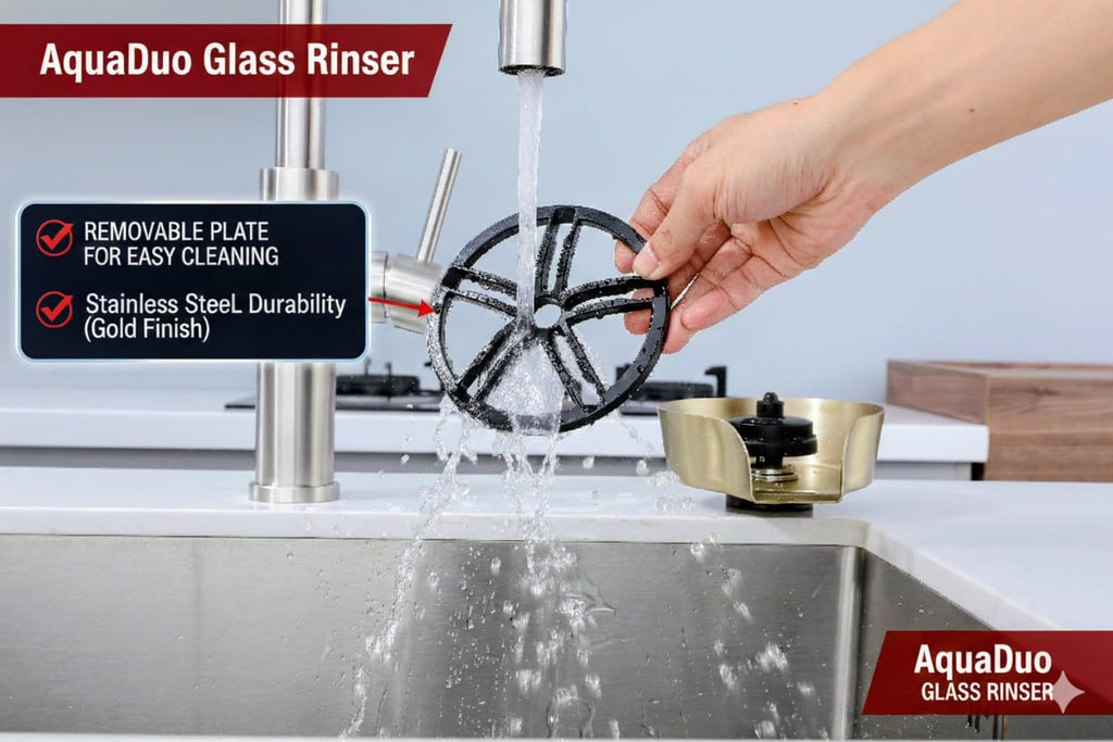 AquaDuo Glass Rinser and Kitchen Sink Sprayer Combo, Stainless Steel Cup Washer, Cup Cleaner for Sink, Bar Glass