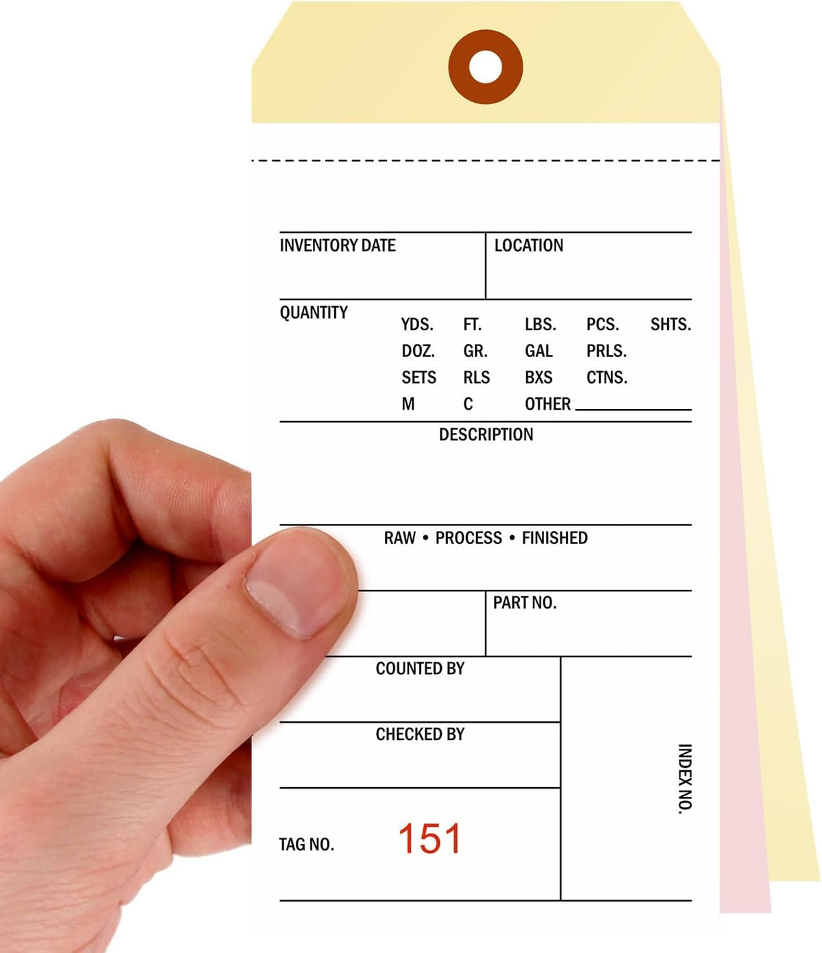 500/Pack 3-Part NCR Tags - 6.25" x 3.125", 10-Point Manila Tags with Two 60# NCR Papers, Sequentially Pre-Numbered