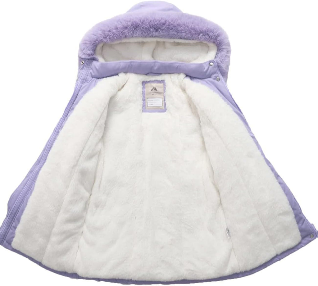Girls Winter Coats Puffer Jacket Fleece Parka Snow Hooded Clothes | Water-Resistant Windproof Shell; Faux-Fur-Trim