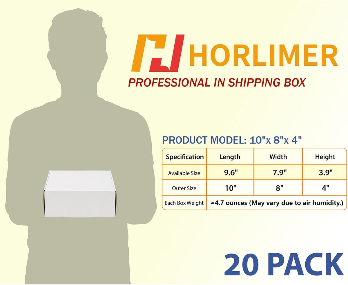 10x8x4 inches Shipping Boxes Set of 20, White Corrugated Cardboard Box Literature Mailer